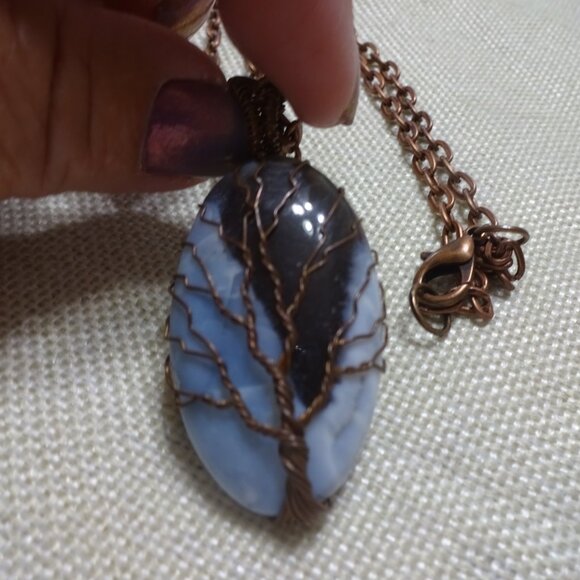 Rustic OWYHEE OPAL Handmade COPPER WIRE-WRAPPED TREE Pendant/Chain #221C - Picture 3 of 3